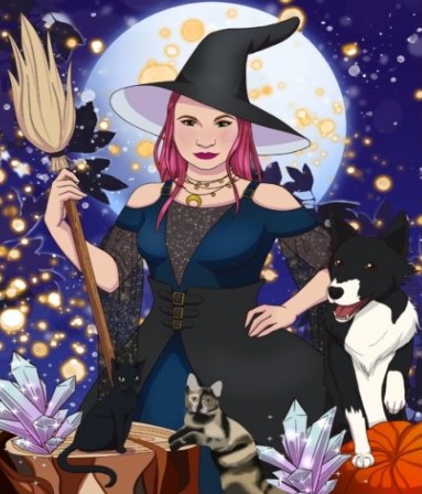 a cartoon picture of a person and pets